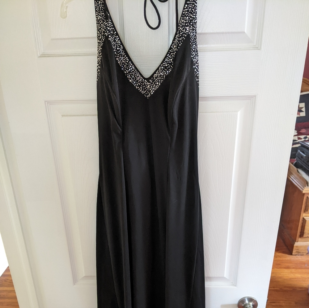 Blondie nights long black dress with sequins v-neck around to the back size 7 - Picture 1 of 5